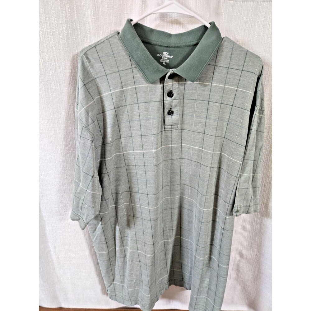 Mens size XL Dockers S/S Golf Shirt Green Plaid S/S Casual sports
